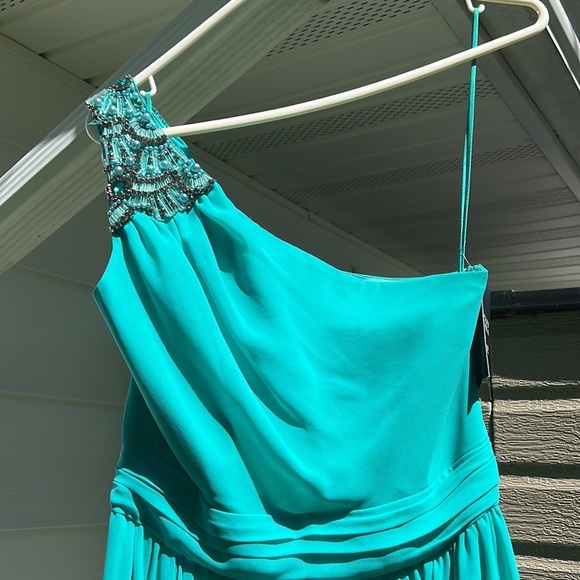Badgley Mischka for Cache formal gown one shoulder teal turquoise aqua NWT👗 - Picture 10 of 16